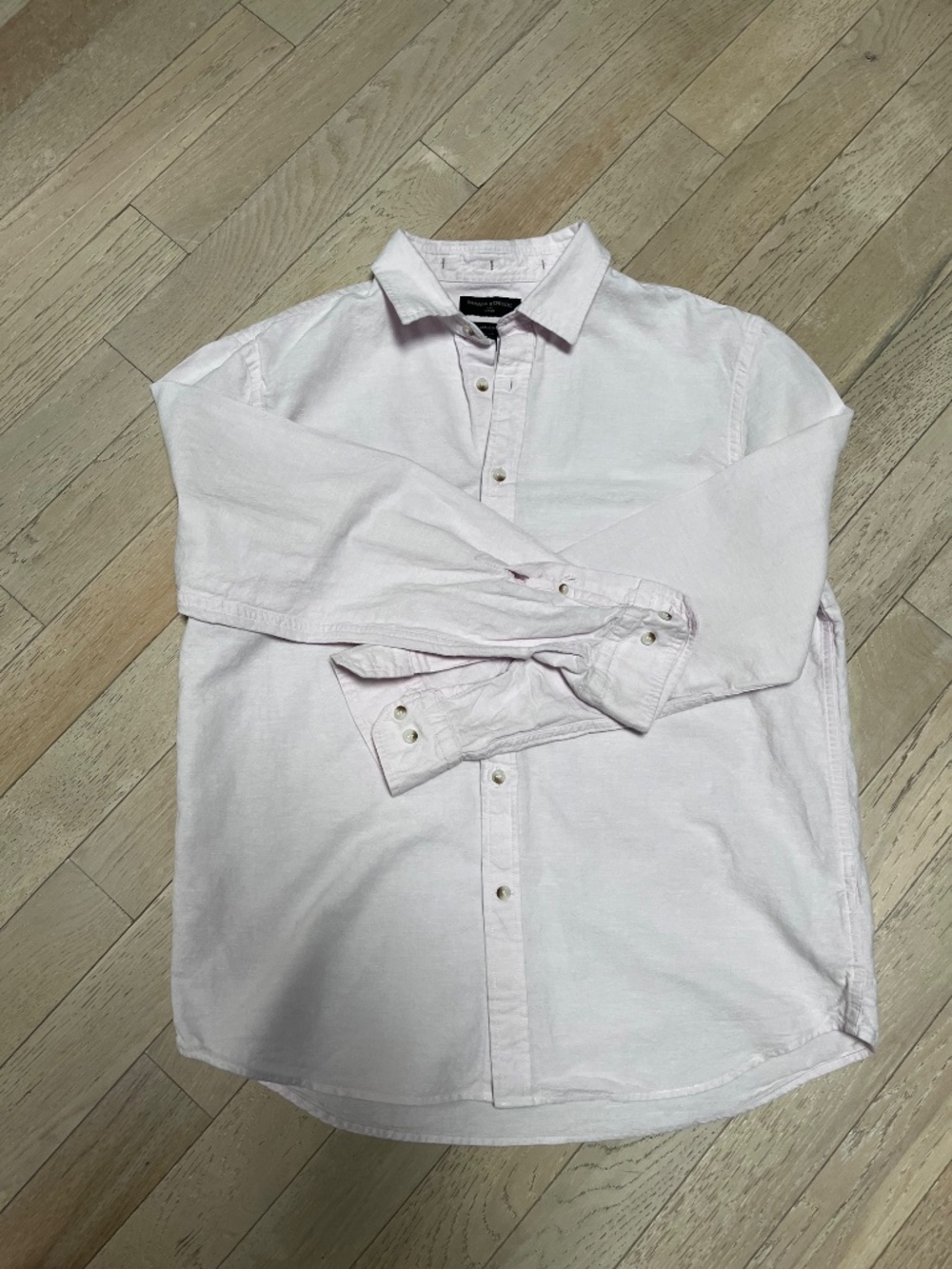 Banana Republic Shirt Mens Large Pale Pink Linen Cotton Untucked  Fit Button Up